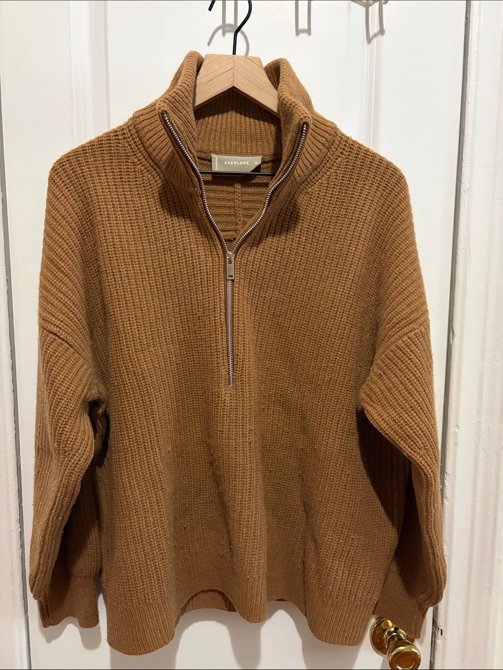 Everlane Felted Marino Half Zip, Dark Camel